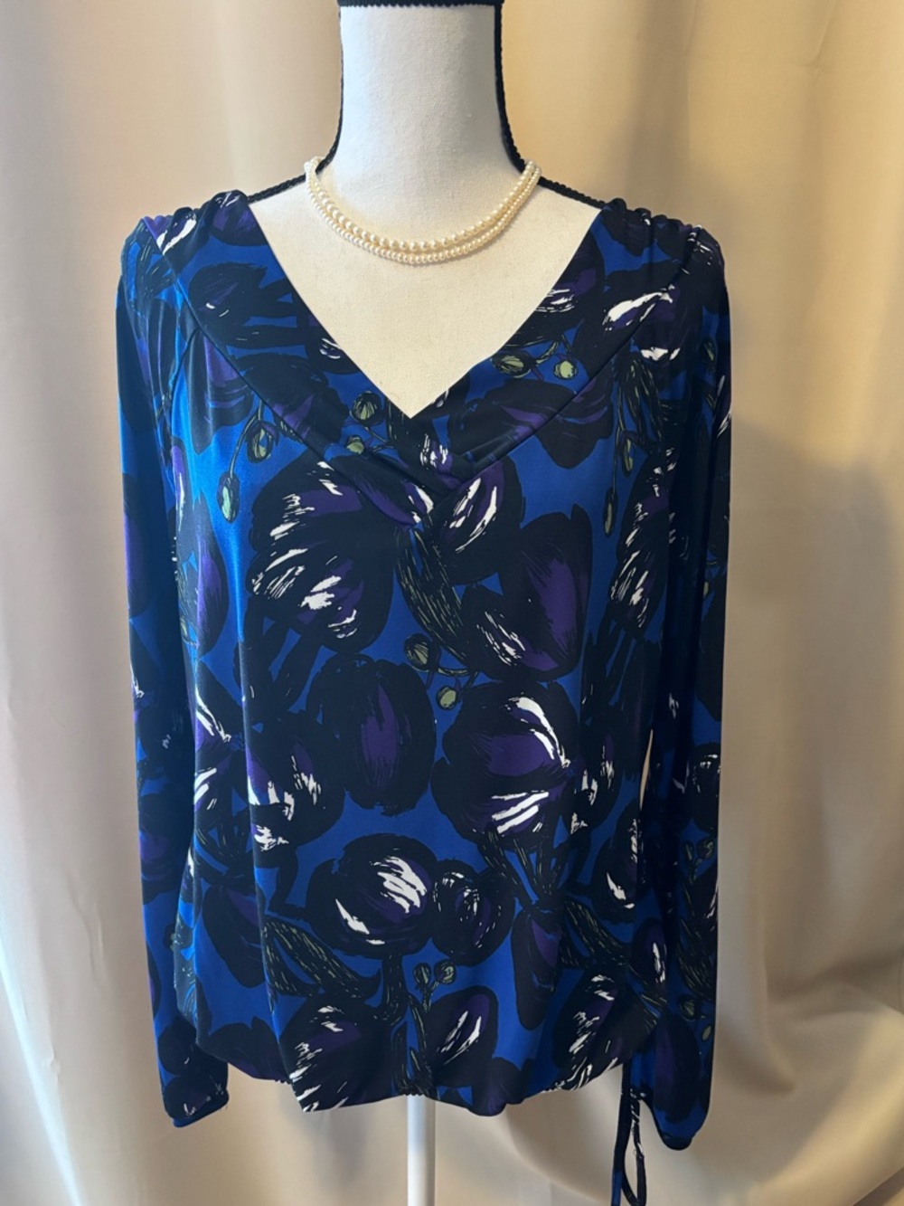Blue & Purple Floral V-Neck Dress